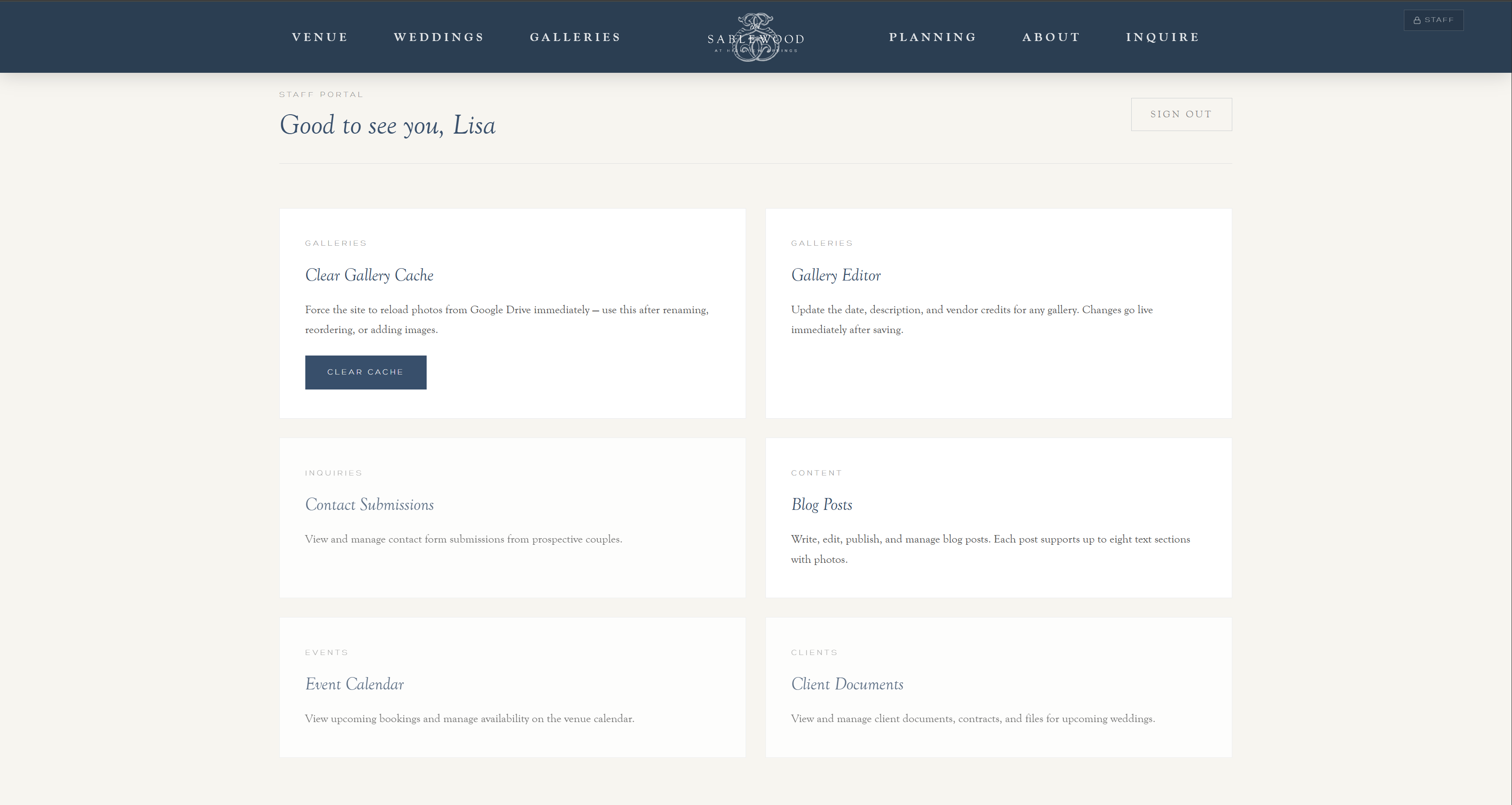 The Sablewood Staff Portal